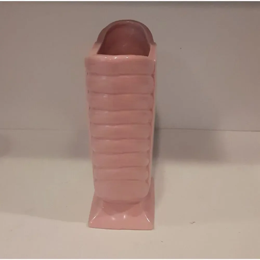 Vintage Art Deco Pink Ribbed Vase Retro Elegance 8.25